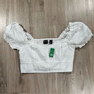 NWT GAP Project Puff Sleeve Crop Top M Off White 100% Organic Cotton New Tags